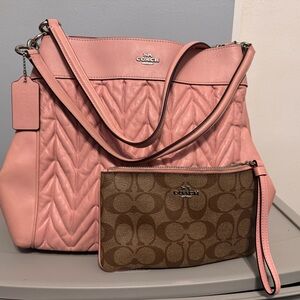 Coach Pink Quilted Shoulder Bag with Brown Pouch